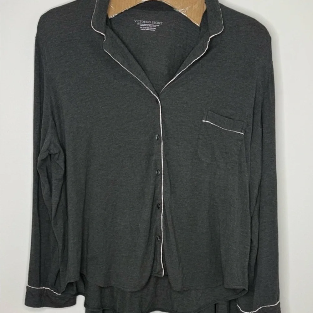 Victoria's Secret Charcoal Gray Modal Pajama Top with White Piping